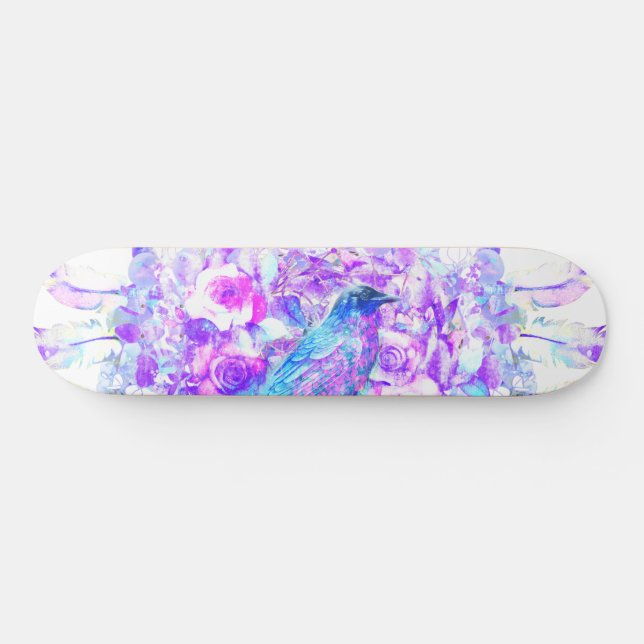 Skateboard Crow Dreamcatcher Blue Purple Floral (Horz)