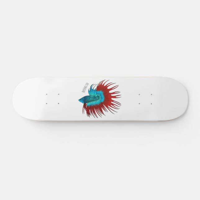 Skateboard Crowntail betta fish dessin animé (Horz)
