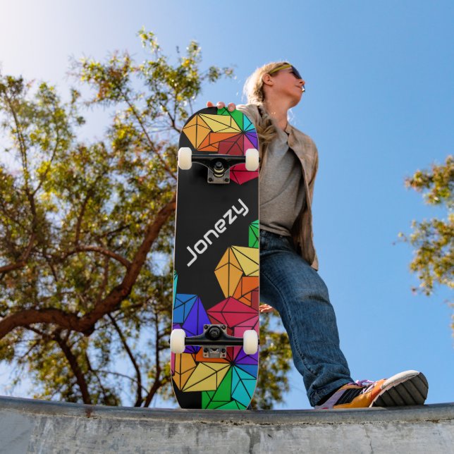 Skateboard Cubes aléatoires 3D Bright Rainbow sur Black Ajout (Extérieur 1)