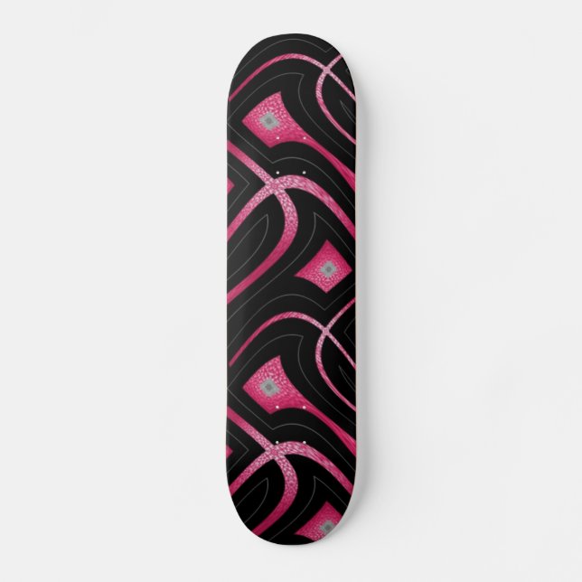 Skateboard Cuir synthétique rose abstrait et design noir (Recto)