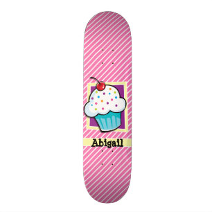 Skateboard Cupcake sur bandes rose et blanche
