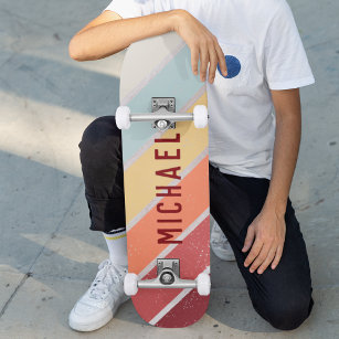 Skateboard Custom Name Cool Retro Sunset Stripes 