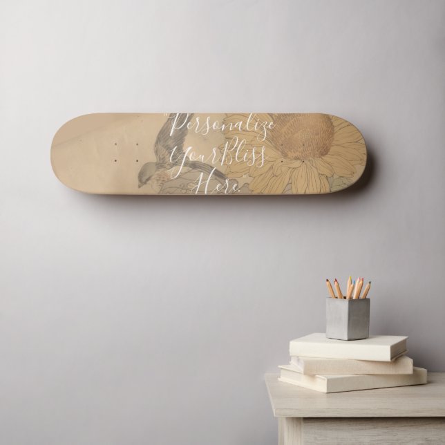 Skateboard CUSTOM Nostalgic Sunflower & Bird Art Print  (Art mural (Horz))