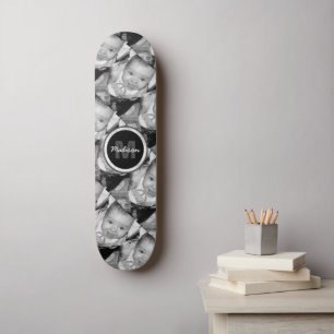 Skateboard Customisez votre motif photo noir blanc Monogramme