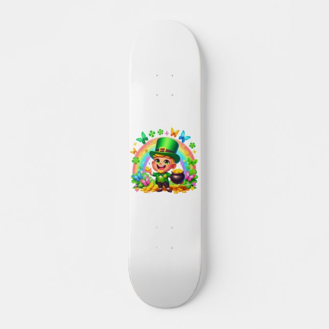 Skateboard Cute arc-en-ciel Leprechaun avec or (Devant)