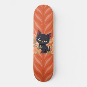 Skateboard Cute Black Kitten Kawaii