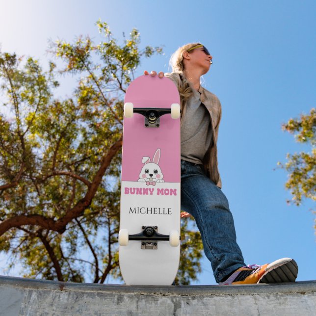 Skateboard Cute Bunny Maman Rose Personnalisé (Extérieur 1)