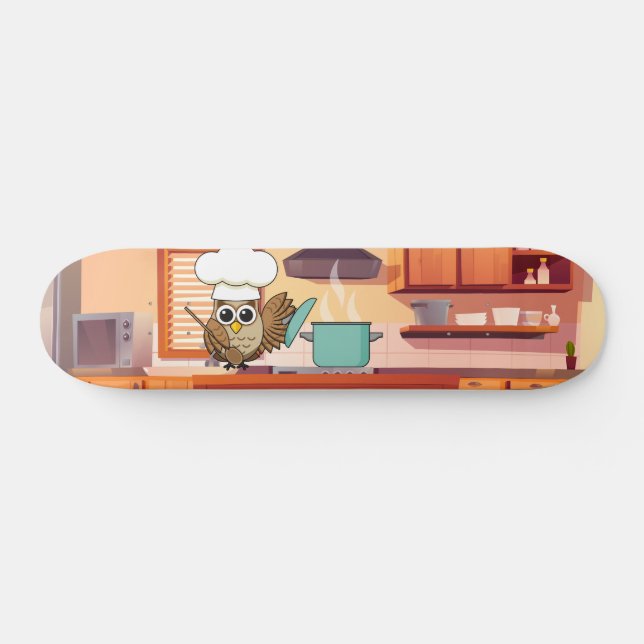 Skateboard Cute Chef Owl Cuisine en cuisine (Horz)