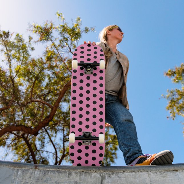 Skateboard Cute Chic Pois rose et noir (Extérieur 1)