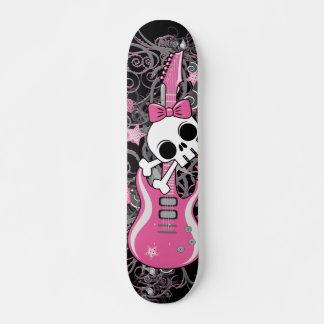 Skateboard Cute crâne avec guitare rose