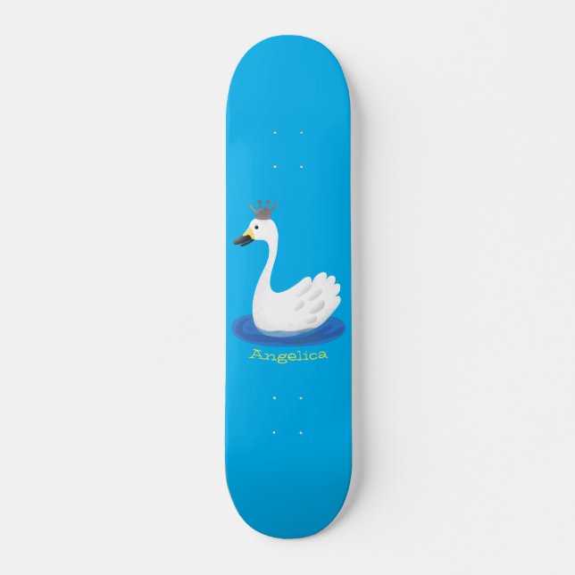 Skateboard Cute cygne blanc avec dessin de la couronne (Devant)