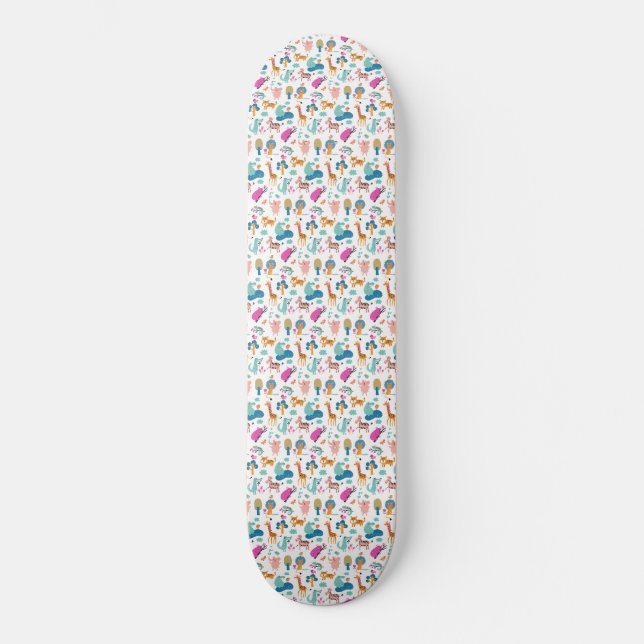 Skateboard Cute et colorée Jungle Animaux Motif (Recto)