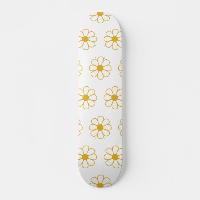 Skateboard Cute Floral Daisy Motif moutarde or et blanc S (Devant)