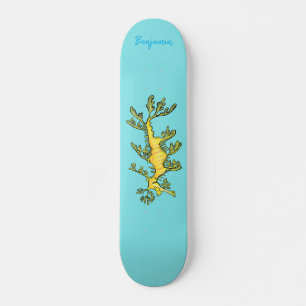Skateboard Cute funny leafy sea dragon cartoon illustration