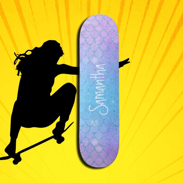 Skateboard Cute Girly mermaid violet parties scintillant chic (Girl Power, Original and best online Zazzle skateboard shop- Urban Warrior)