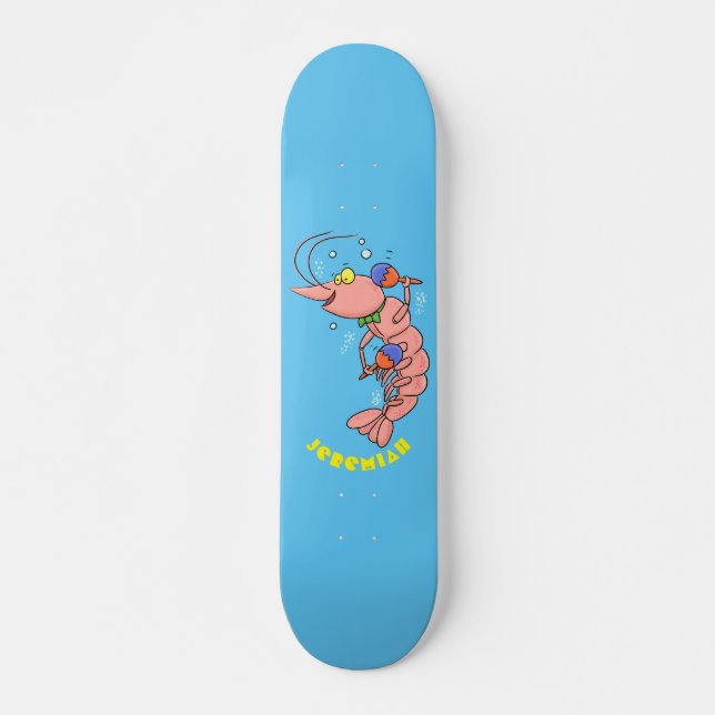 Skateboard Cute happy shrimp, dessin animé de crevettes (Devant)