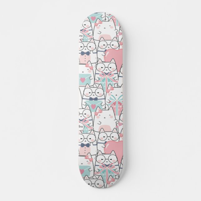 Skateboard Cute Kawaii Chats avec Coeurs (Devant)