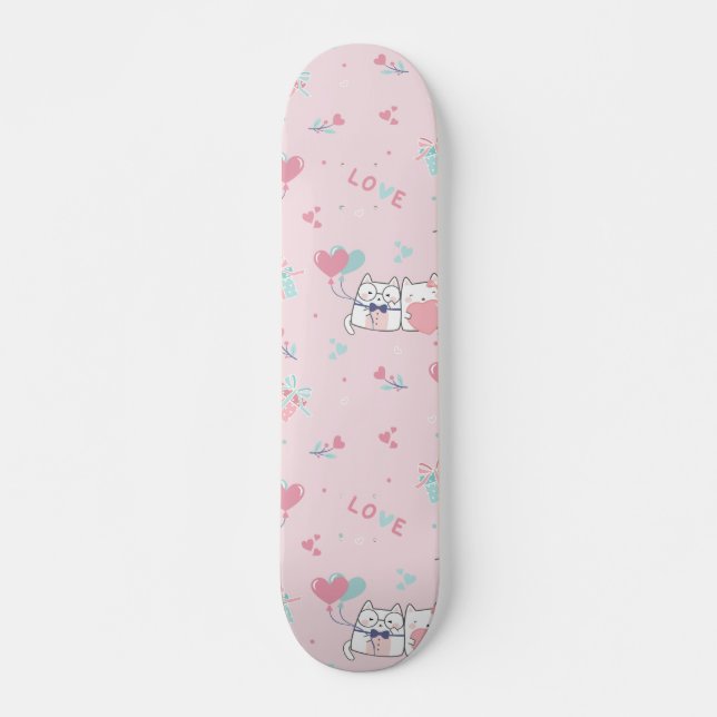 Skateboard Cute Kawaii Chats avec Coeurs (Devant)