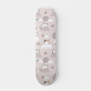 Skateboard Cute Kawaii Chats avec nuages et papillons