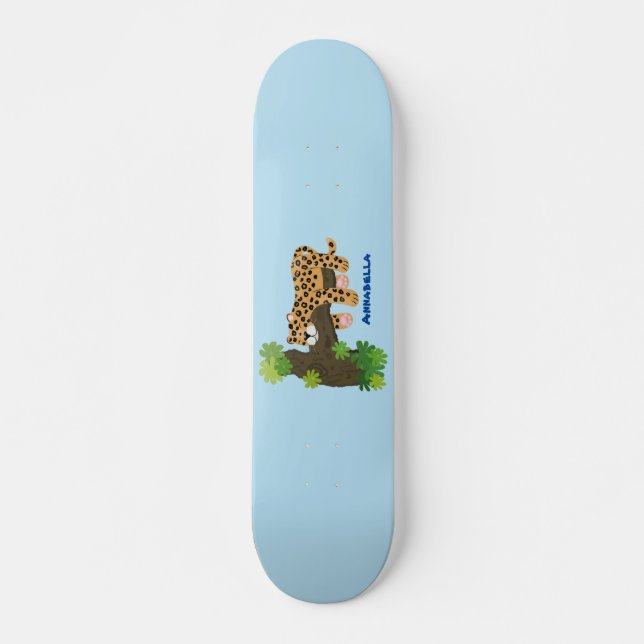 Skateboard Cute leopard sleeping in tree cartoon illustration (Devant)