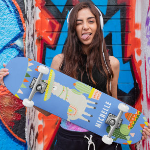 Skateboard Cute Llama Cactus Party Girly Personnalisé