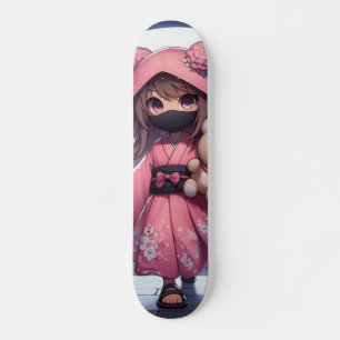 Skateboard Cute ninja guerrière fille & teddy