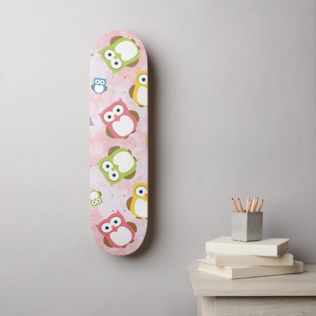 Skateboard Cute Owls, Owl Pattern, Colorful Owls, Baby Owls (Art mural)