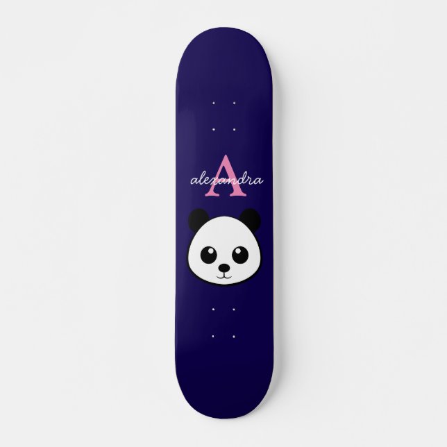 Skateboard Cute Panda Ours Personnalisé Monogramme violet Arr (Devant)