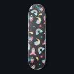 Skateboard Cute Pink Black Unicorn Rainbow Floral Stars<br><div class="desc">This cute and magical pattern is perfect for the fun-spirited and trendy woman or girl. It features hand-drawn illustrations of unicorns, flowers with leaves, rainbows, and shooting stars on top of a simple black background. The design color theme includes bubblegum pink, blush pink, teal green, periwinkle blue, purple, yellow, and...</div>