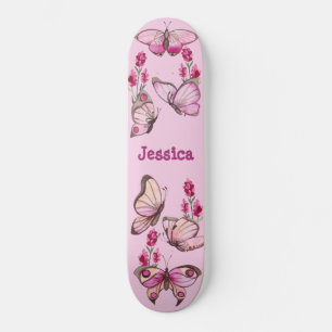 Skateboard Cute Pink Girly Butterflies