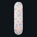 Skateboard Cute Pink Teal Unicorn Rainbow<br><div class="desc">Ce motif mignon et magique est parfait pour la femme ou la fille à l'humour et à la mode. Il présente des illustrations dessinées à la main de licornes, des fleurs avec des feuilles, des arcs-en-ciel et des étoiles filantes sur le dessus d'un simple arrière - plan rose vif. Le...</div>