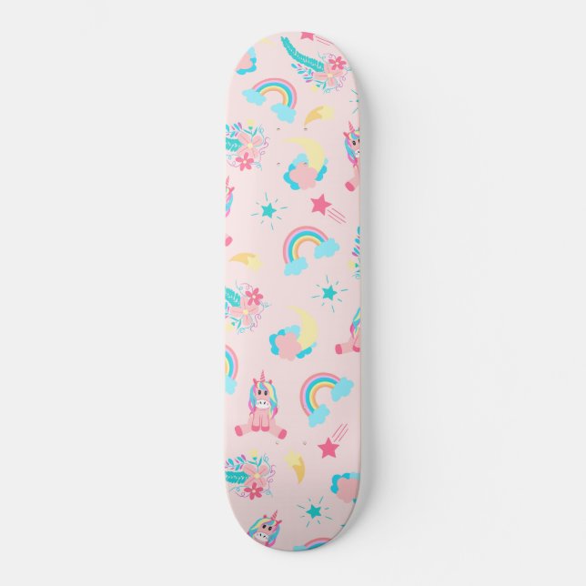 Skateboard Cute Pink Teal Unicorn Rainbow (Recto)