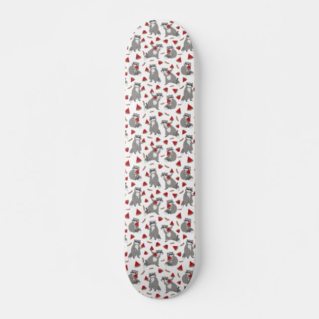 Skateboard Cute raccoon with watermelon (Devant)