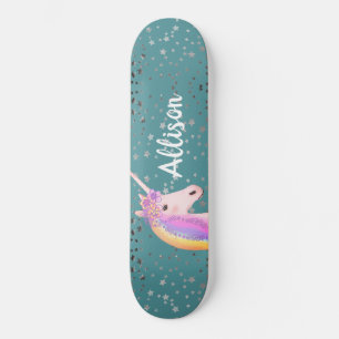 Skateboard Cute Rainbow Unicorn Teal Stars Girls Personalized
