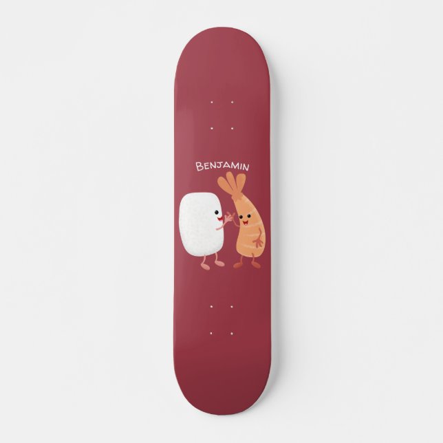 Skateboard Cute sushi riz crevettes amis dessin animé (Devant)