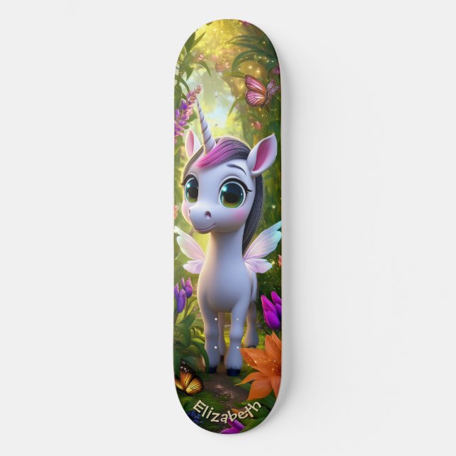 Skateboard Cute Unicorn Fantasy Forest Cool Children Art (Recto)