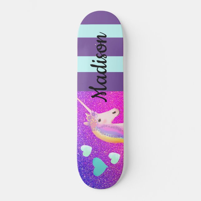 Skateboard Cute Unicorn Purple Parties scintillant Girls Pers (Recto)