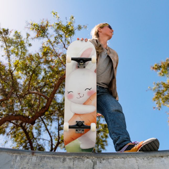 Skateboard Cute Watercolor Spring Bunny Carrot (Extérieur 1)