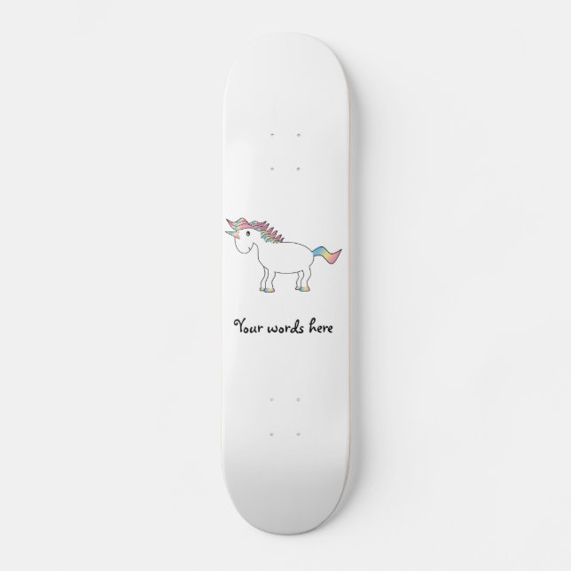 Skateboard Cute white rainbow unicorn (Recto)