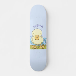 Skateboard Cute yellow baby duckling cartoon illustration