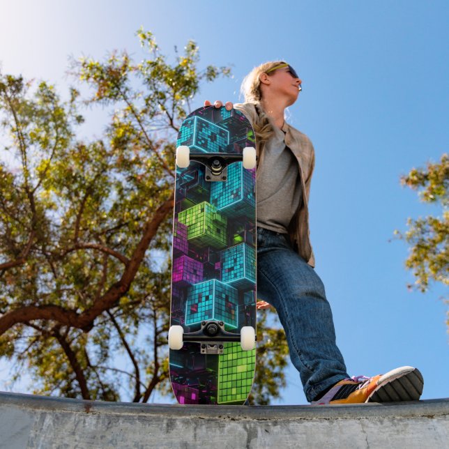 Skateboard Cyan Magenta Lime Cyberpunk | Extrêmement 3D (Extérieur 1)