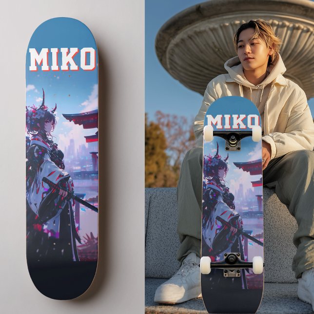 Skateboard Cyberpunk Anime Japanese Miko Custom (Trucks and wheels are customization options and are not included in the price.)