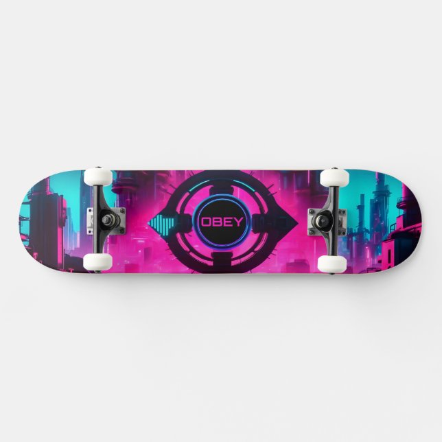 Skateboard Cyberpunk Neon Obey Streetwear Sci-Fi City (Horz)