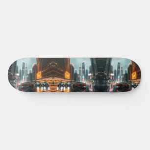 Skateboard Cyberpunk Skyscrapper City Cars
