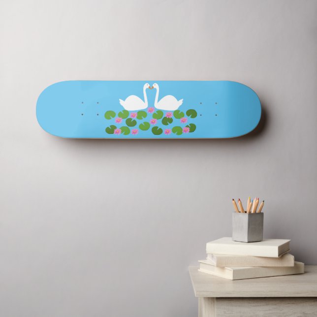 Skateboard Cygnes blancs et nénuphars Mariage (Art mural (Horz))