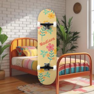 Skateboard Daisy Retro Bouquet Motif en Patinage Jaune