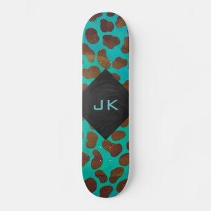 Skateboard Dalmatie Brown et Turquoise avec Monogramme