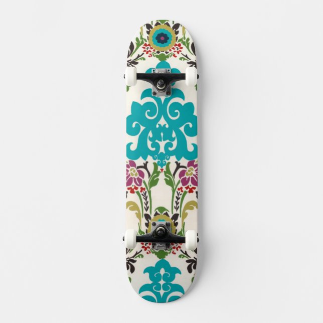 Skateboard Damask Floral Patterns Plum Turquoise (Recto)