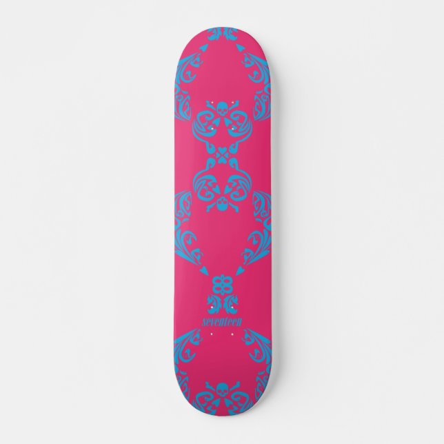Skateboard Damassé Aqua-Magenta (Devant)