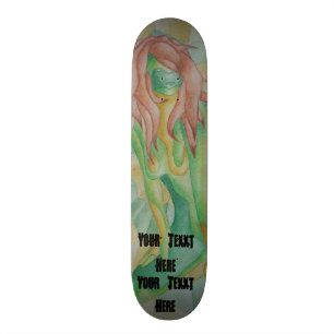 Skateboard dame de pose verte multicolore d'art abstrait